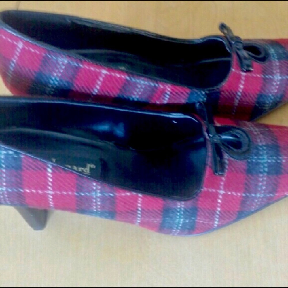 Red Wool Plaid Heels 8 - EUC